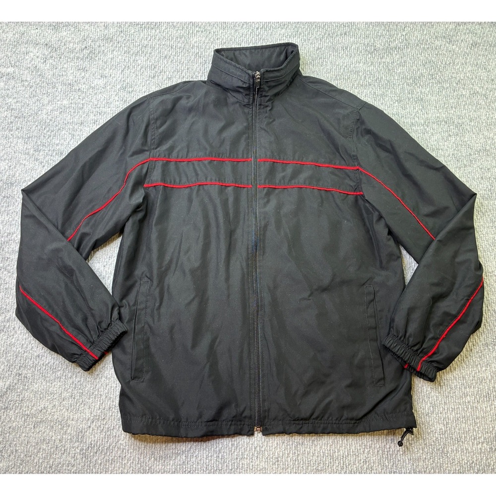 Tek Gear Mens Small Black Red Piped Full Zip Windbreaker Jacket Mesh Lined